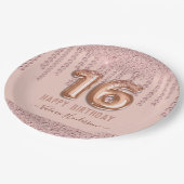 赤面ピンクダイヤモンドドリップスハッピー16誕生日 ペーパープレート (アングル)