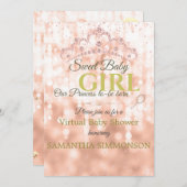 赤面ピンクダイヤモンドバラ金ゴールドスクリプトベビーシャワー 招待状 (正面/裏面)