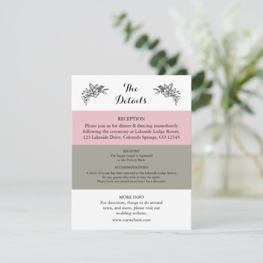 赤面ピンクダスティセージグリーン結婚のエンクロージャカード エンクロージャーカード (スタンド正面)