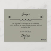 赤面ピンクダスティセージ花婿介添人リクエストカード ポストカード (裏面)