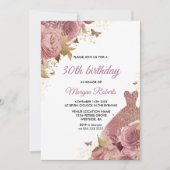 赤面ピンクダスティバラドレス30th誕生日パーティー 招待状 (正面)