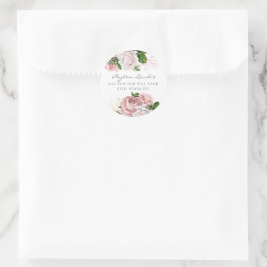 赤面ピンクダスティバラフローラホワイト差出人住所 ラウンドシール (バッグ)