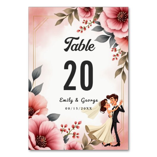 赤面ピンクダスティバラ新郎新婦フローラ結婚ズ テーブルナンバー (裏面)