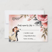 赤面ピンクダスティバラ新郎新婦フローラ結婚ズ 出欠カード (正面)