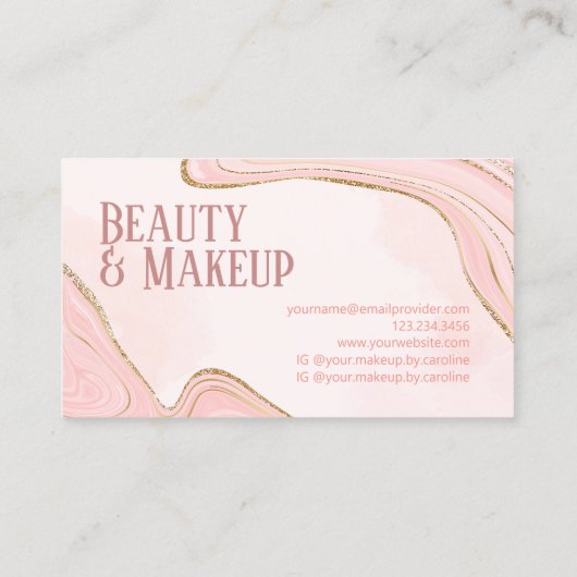赤面ピンクダスティバラ金ゴールドマーブルアゲートアート 名刺 (裏面)