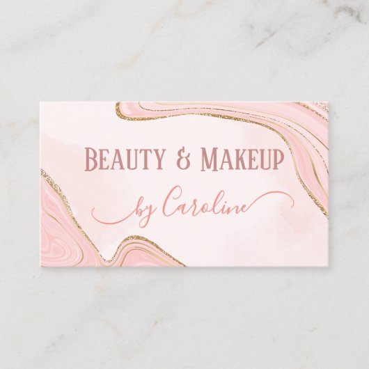 赤面ピンクダスティバラ金ゴールドマーブルアゲートアート 名刺 (正面)