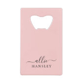 赤面ピンクダスティピンクモダンミニマリスト クレジットカード栓抜き (正面)