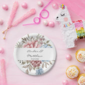 赤面ピンクダスティブルーピーニー結婚ズ紙プレート ペーパープレート (パーティー)