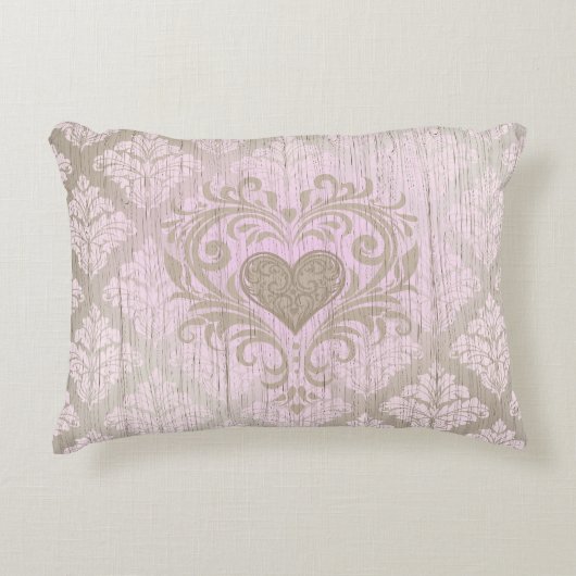 赤面ピンクダマスクとハート アクセントクッション (正面)