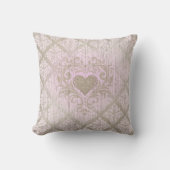 赤面ピンクダマスクとハート クッション (正面)