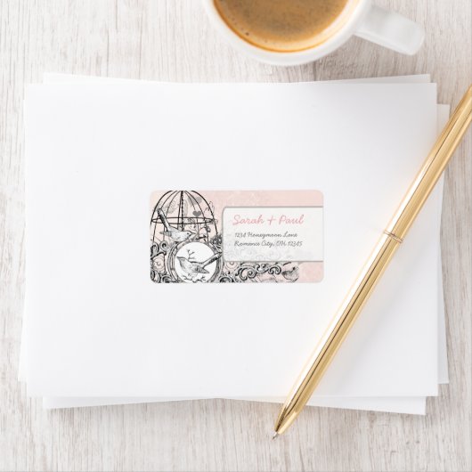 赤面ピンクダマスクヴィンテージバーケージRSVPラベル ラベル (インサイチュ)