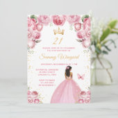 赤面ピンクダークスキンプリンセス誕生日パーティー 招待状 (スタンド正面)