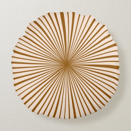 赤面ピンクダークチョコレートブラウンストライプパターン ラウンドクッション (正面)