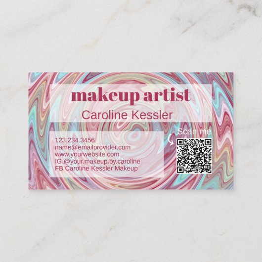 赤面ピンクダークレッドアクアブルー抽象芸術アートパターン 名刺 (裏面)