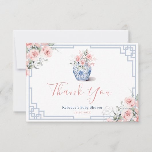 赤面ピンクチノイスリージンジャージャーブベビーシャワー サンキューカード (正面)