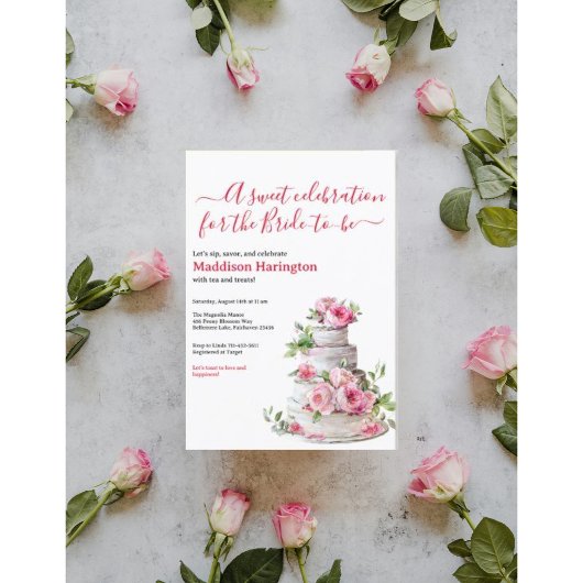 赤面ピンクティアドケーキピンクローズブライダルシャワー 招待状