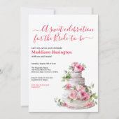 赤面ピンクティアドケーキピンクローズブライダルシャワー 招待状 (正面)