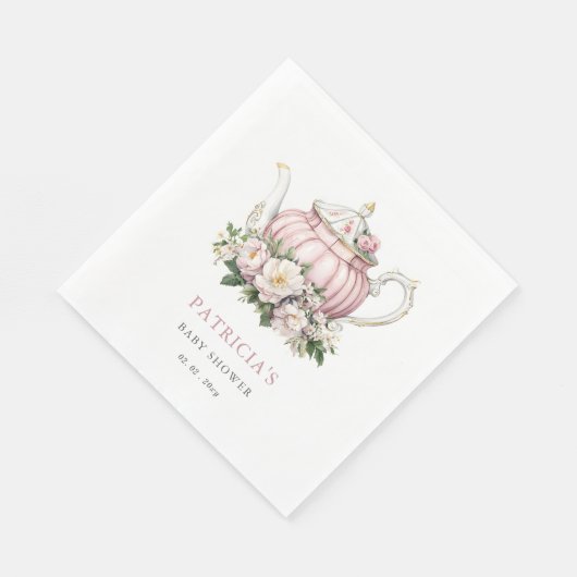 赤面ピンクティーパーティーガールベビーシャワー スタンダードランチョンナプキン (角)