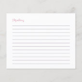 赤面ピンクティーパーティーブライダルシャワーレシピカード (裏面)