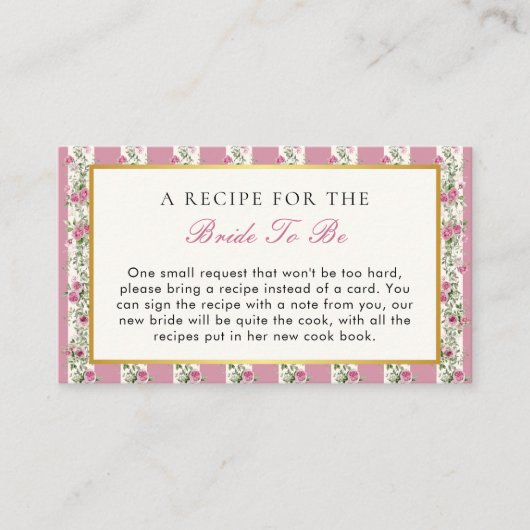 赤面ピンクティーパーティーブライダルシャワーレシピ エンクロージャーカード (正面)