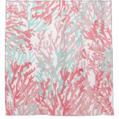 赤面ピンクティール(緑がかった色)コーラルハ絵を描ンドリーフフローラ シャワーカーテン (正面)