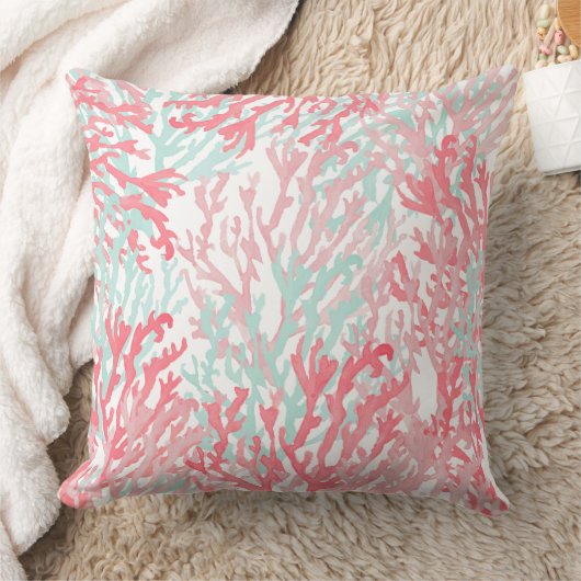 赤面ピンクティール(緑がかった色)サンゴハン色彩の鮮やかドリーフフローラ クッション (ブランケット)