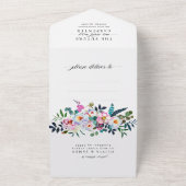 赤面ピンクティール(緑がかった色)緑のフローラ写真結婚の オールインワン招待状 (外側)