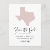 赤面ピンクテキサス州マップモダンスクリプト日付の保存 案内ポストカード (正面)