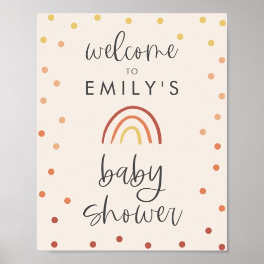 赤面ピンクテラコッタレインボーウェルカムサインポスター ポスター (正面)