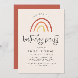 赤面ピンクテラコッタレインボーガールバースデーパーティー 招待状