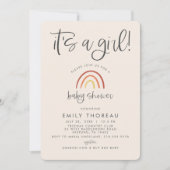 赤面ピンクテラコッタレインボーガールベビーシャワー 招待状 (正面)