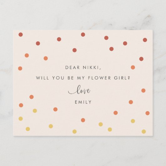 赤面ピンクテラコッタレインボーフラワーガールプロポーズ インビテーションポストカード (裏面)