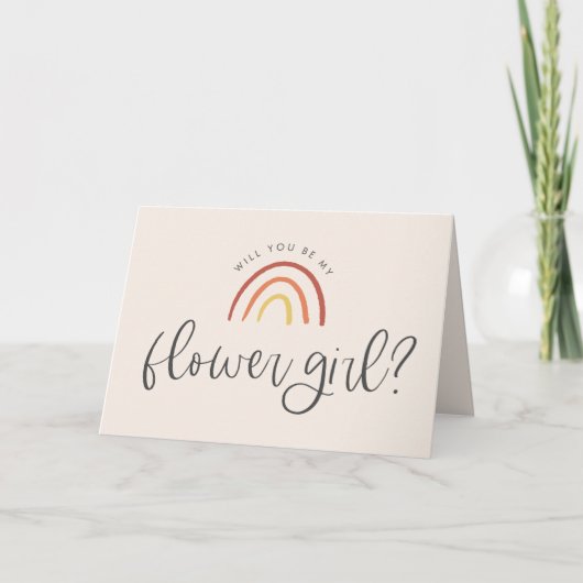 赤面ピンクテラコッタレインボーフラワーガールプロポーズ カード (正面)