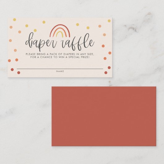 赤面ピンクテラコッタレインボーベビーおむつラッフル エンクロージャーカード (正面/裏面)