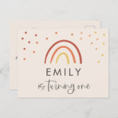 赤面ピンクテラコッタレインボー1st誕生日パーティー ポストカード (正面/裏面)
