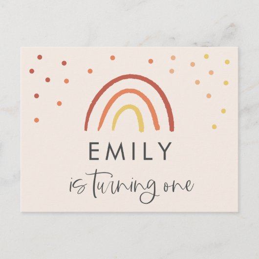 赤面ピンクテラコッタレインボー1st誕生日パーティー ポストカード (正面)