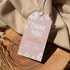 赤面ピンクデイジーバースデーパーティーサンキューラベル ギフトタグ