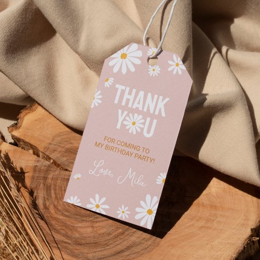 赤面ピンクデイジーバースデーパーティーサンキューラベル ギフトタグ