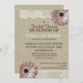 赤面ピンクデイジー及びレースブライダルシャワー 招待状 (正面/裏面)