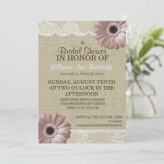 赤面ピンクデイジー及びレースブライダルシャワー 招待状 (スタンド正面)
