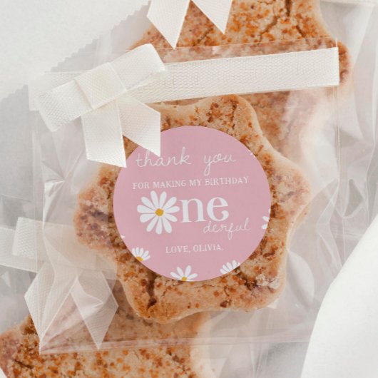 赤面ピンクデイジー誕生日ステッカーラベル ラウンドシール