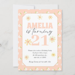 赤面ピンクデイジー誕生日招待状任意の年齢 招待状