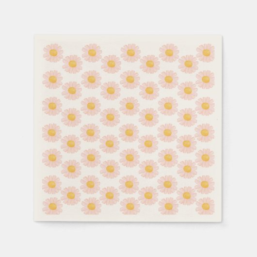 赤面ピンクデイジー1st誕生日パーティー スタンダードカクテルナプキン (正面)