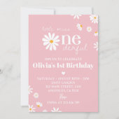赤面ピンクデイジー1st誕生日招待状 招待状 (正面)