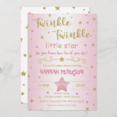 赤面ピンクトゥインクルトゥインクルリトルスターベビーシャワー 招待状 (正面/裏面)