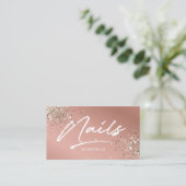 赤面ピンクトレンディーグリッターモダンネイルアーティスト 名刺 (スタンド正面)