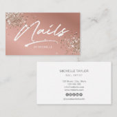 赤面ピンクトレンディーグリッターモダンネイルアーティスト 名刺 (正面/裏面)