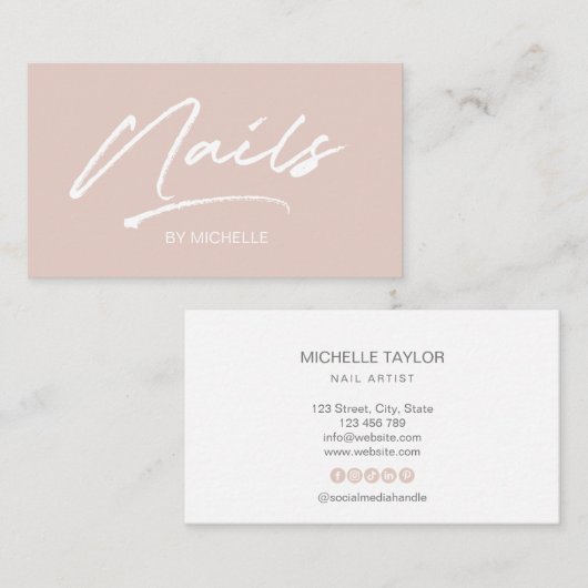 赤面ピンクトレンディーモダンミニマルネイルアーティストB 名刺 (正面/裏面)