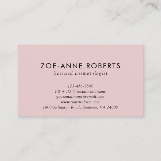 赤面ピンクトレンディーレターズモノグラムヘアメイクアップ 名刺 (裏面)