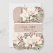 赤面ピンクトロピカルオーキッドフローラパーム葉 招待状 (裏面)